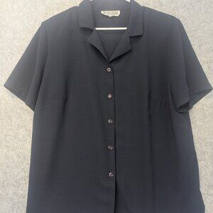 Vintage 90s Brooke Chapman Navy Oversize Blouse Button-Up Camp Collar US 16